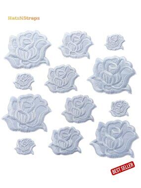 12pc White Rose Iron On Patches Embroidered Appliques for Repairing Clothes